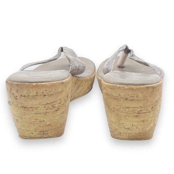 Lorenzo Chelini Taupe Faux Snakeskin Cork Wedge Sandal Thong Flip Flop Size 10 - Picture 10 of 16